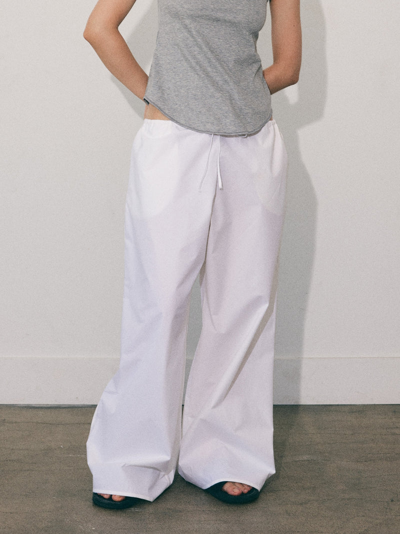 043 bias cut drawstring pant in off white poplin