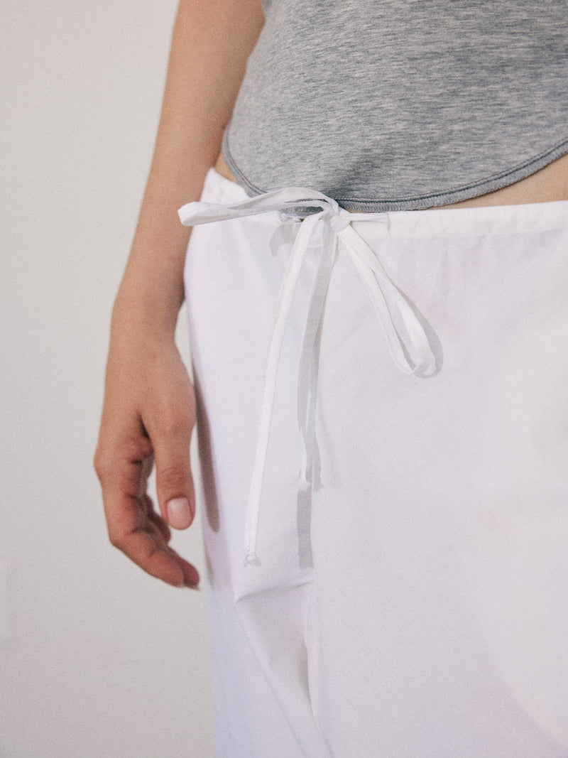 043 bias cut drawstring pant in off white poplin