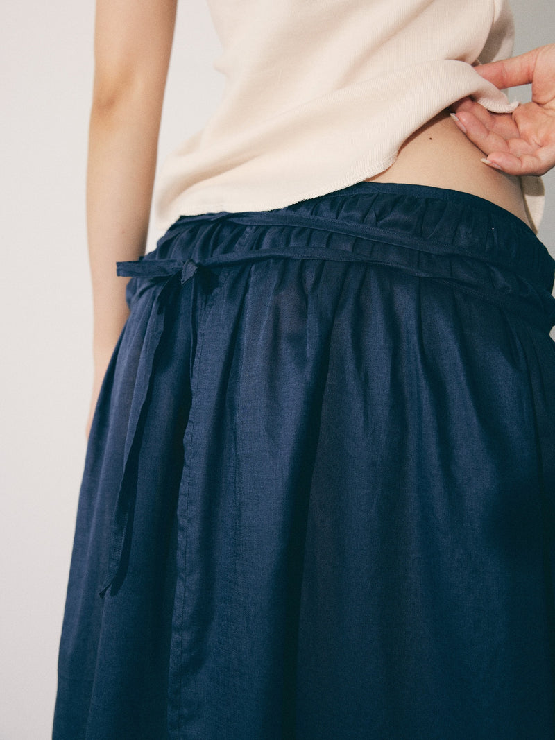 041 gathered tie-up wrap skirt in cotton voile